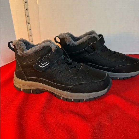 Shoes Faux Fur Lined Lace Up Black Hiking Shoes Elastic Laces 42